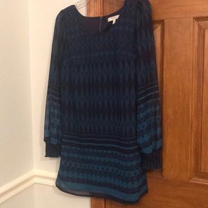 Dark and light blue Aztec designed zip up dress